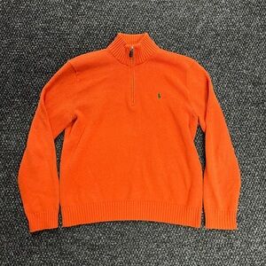 Ralph Lauren Orange Quarter-Zip Knit Sweater Size Medium